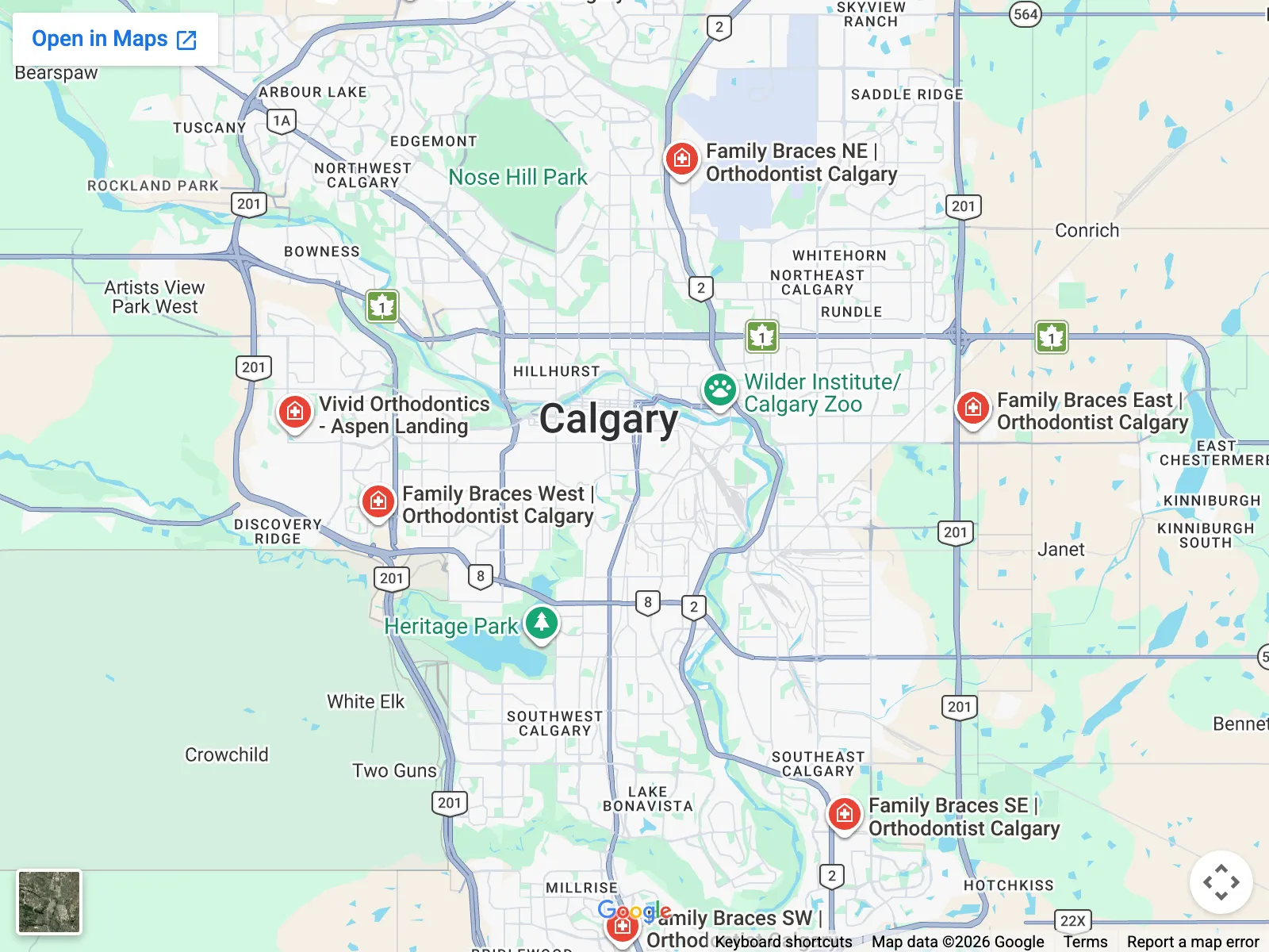 Family Braces 6 locations across Calgary map