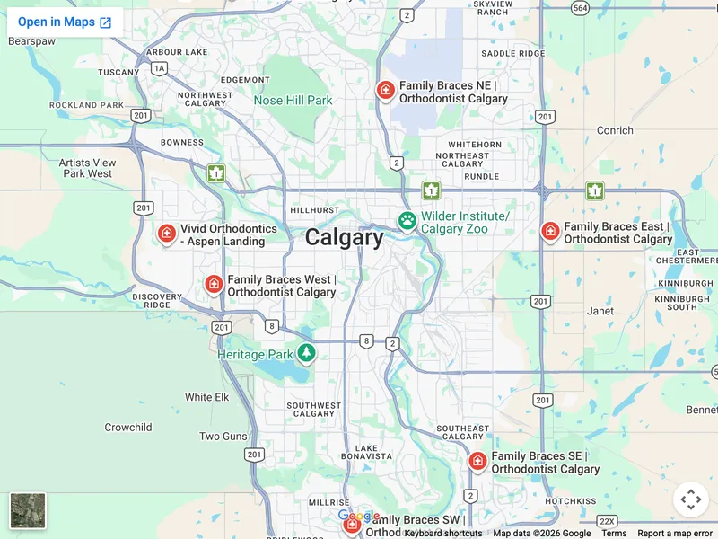 Family Braces 6 locations across Calgary map